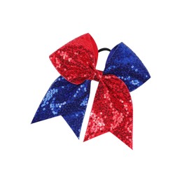 Christmas Cheer Bows Girls Glitter Sequin Bowknot Christmas Ponytail Holder Jumbo Bow BBG84 (E0-Blule Red)