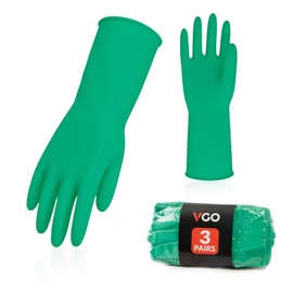 Vgo... 3Pairs Reusable Household Gloves,Rubber Dishwashing Gloves,Extra Thickness,Long Sleeves,Kitchen Cleaning/Working/Gardening(Size S,Green,HH4601,3Pairs)