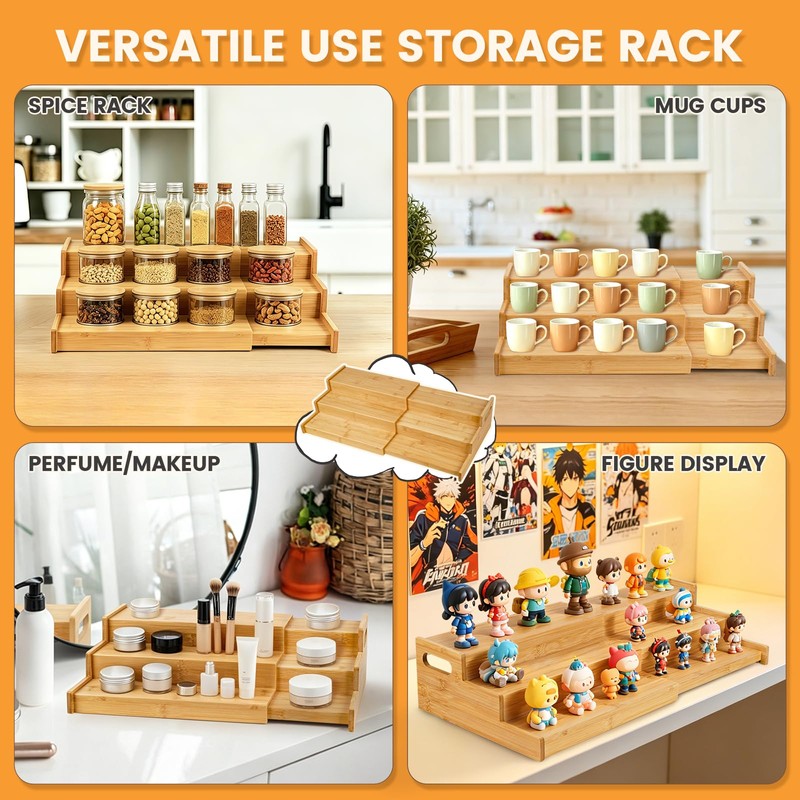 Expandable Bamboo Can Rack Organizer, 3 Tier Canned Food Storage