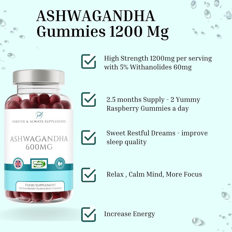 Ashwagandha Gummies 1200mg per serv High Strength with 5% Withanolides