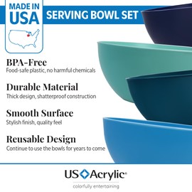 US Acrylic Vista Durable Plastic Salad and Serving 10-inch Bowls | Set of 4 in Coastal Colors | Reusable, BPA-free, Made in the USA | 135 oz. capacity