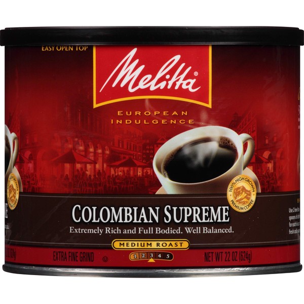 Melitta 100% Colombian Medium Roast Ground Coffee, 23-Ounce Cans (Pack