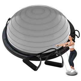 DrfzCa Balance Ball Trainer-Half Ball for Yoga with Resistance Band and Foot Pump, Improve Workout Half Balance Ball,Exercise Balance Ball for Stability Training and Home Gym