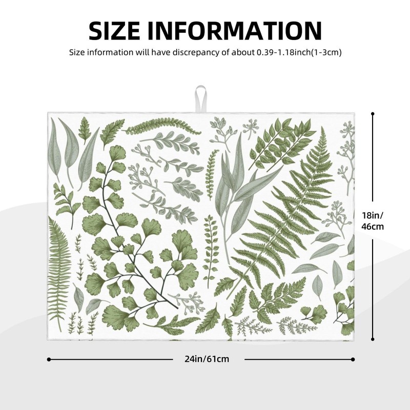 Sage Green Dish Drying Mat for Kitchen Counter, Vintage Herbs