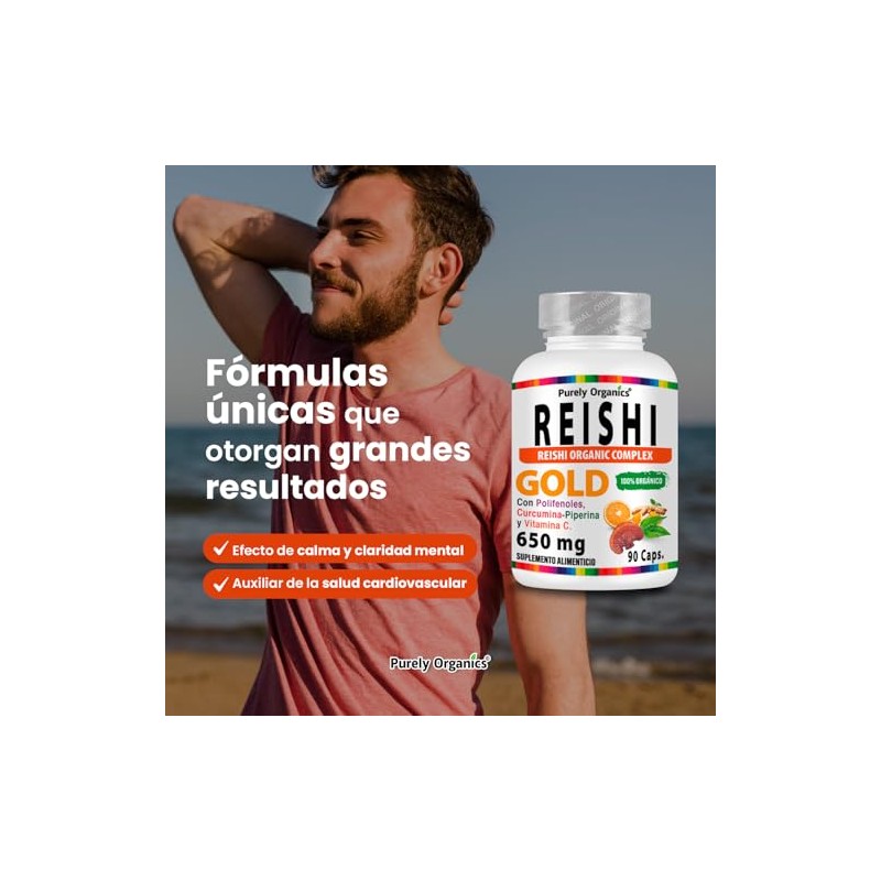 Purely Organics | Reishi Gold 650 mg con Cúrcuma, Té