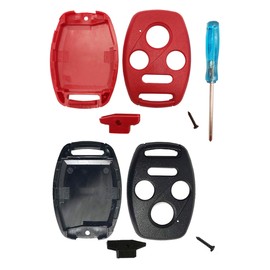 Upgraded NO CUT Key Fob Case Shell fit for Honda 2003-2012 Accord / 2006-2013 Civic EX / 2009-2015 Pilot / 2005-2006 CR-V Accessories Remote Key Fob Cover (1 Black + 1 Red)