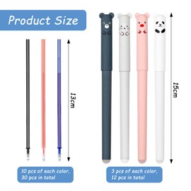 CONNECTION Erasable Pens Set 12 Pcs Animal Rub Out Pens 0.5mm Cute Cartoon Erasable Ballpoint Pen Gel ink Pens with 30 Pcs Refills and 2 Pcs Erasers for Kids,School,Office Supplies (Multi-color)