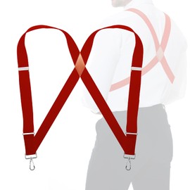 JTCMOJS Mens Trucker Side Clip Suspenders Heavy Duty X Back 1.4" Wide Braces Red