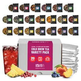 Tiesta Tea - 20 Pack Cold Brew Variety, Loose Leaf, Premium Blend, High to Non-Caffeinated, Assorted Tea Sample Set, Cold Brew Packets, Brews 64oz Pitcher Per Bag (Pack of 20)
