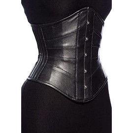 Naveed Leather Corset Made of Genuine Cowhide Leather, Durable Underbust Corset, Corset for Waist Training and Waist Reduction, High Quality, black