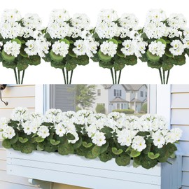 Artificial Flowers for Outdoors, 4 Pcs Realistic Geraniums Faux Fake Silk Flowers for Planters Hanging Basket Outside Window Box Front Porch Garden Home UV Resistant Artificial Plants Outdoor Decor