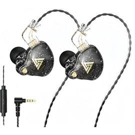 QKZ AK6 PRO Wired Gaming Earbuds with Microphone, IEM for Earphones with MIC, in Ear for Singers Musicians,Upgraded Detachable ,11mm   Dynamic (Black) - Color: Black