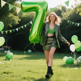 40 Inch Light Green Balloon Number 7 First Birthday Jumbo Mylar Foil Helium Balloon for 17 27 37 Birthday Digital for 70th Party Wedding Anniversary Party Decorations