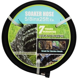 Aurssa Soaker Hose with Connector 5/8in Diameter 25FT 50FT Black Garden Water Hose Flower Bed and Lawn Lightweight Hose (25FT)