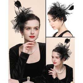 WATEFOER Fascinators Hat for Women Girls Tea Party Headband Flower Cocktail Mesh Feathers Kentucky Derby Hat for Wedding Party Church, black