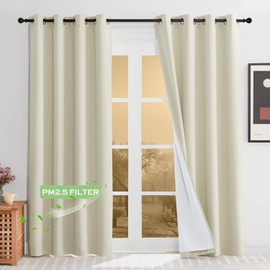 KGORGE Soundproof & Dust Particle Filtering Curtains 100% Blackout Window Cover Thermal Insulating Energy Smart Curtains for Living Room Bedroom Baby Nursery, W 52 x L 102 inches, Cream Beige, 1 Pair