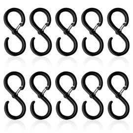 10pcs Large S Hooks for Hanging Heavy Duty, Black S Hook with Safety Buckle Pragmatic S Shaped Hanging Hooks Suitable Diameter up to 3.2cm for Kitchen Bathroom Bedroom Utensils Clothes Towels(9.2cm)