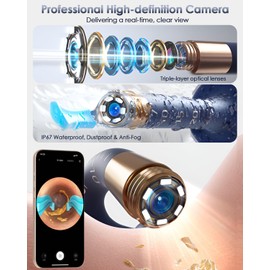 Ear Wax Removal Tool Camera - Safe and Effective Ear Cleaner with Camera, IP67 Waterproof Design, WiFi-Connected Application, Flexible Otoscope with Light and Tweezers for Adult