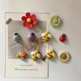 10 PCS Flower bee Ladybug Refrigerator Fridge Magnets, Cute Locker Magnetic whiteboard Colorful Decor for Girls, Funny Office Kitchen Accessories
