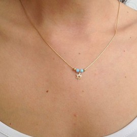 Custom Star of David Charm Gold Blue Opal Beads Gold Filled Necklace