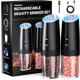 MealHelper Rechargeable Gravity Electric Salt and Pepper Grinder Set with LED Light, Type-C Fast Charging, Adjustable Coarseness, Large Capacity Grinder for Kitchen, Restaurant & Outdoor, (2 Pack)