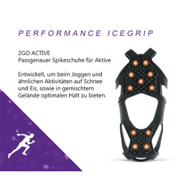 2GO Performance Icegrip Active Spiked Shoes for Jogging, Non-Slip Shoe Spikes, Shoe Claws, Crampons, Snow Spikes, Snow Chains for Shoes, Optimal Grip on Ice and Snow, Size XL