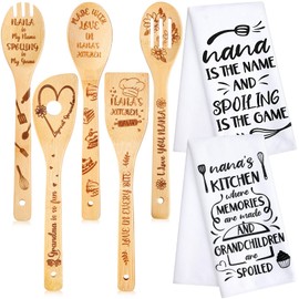 7 Pieces Nana Gifts Set Including 2 Pieces Nana Kitchen Towels Nana Dish Towels and 5 Pieces Bamboo Utensils for Mother's Day Nana Birthday Grandparent's Day