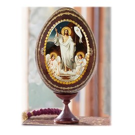 Needzo Resurrection of Jesus Christ Wooden Icon Egg on Egg Stand Holder 6 Inch, Easter Decoration Gift