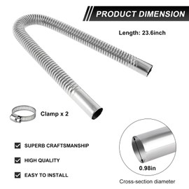 SHMZK 23.6 Inches Stainless Steel Exhaust Hose, 2.5cm/ 1" ID Diesel Heater Flexible Exhaust Pipe with 2 Hose Clamps, Flex Parking Air Heater Fuel Tank Exhaust Pipe for Most Vehicle