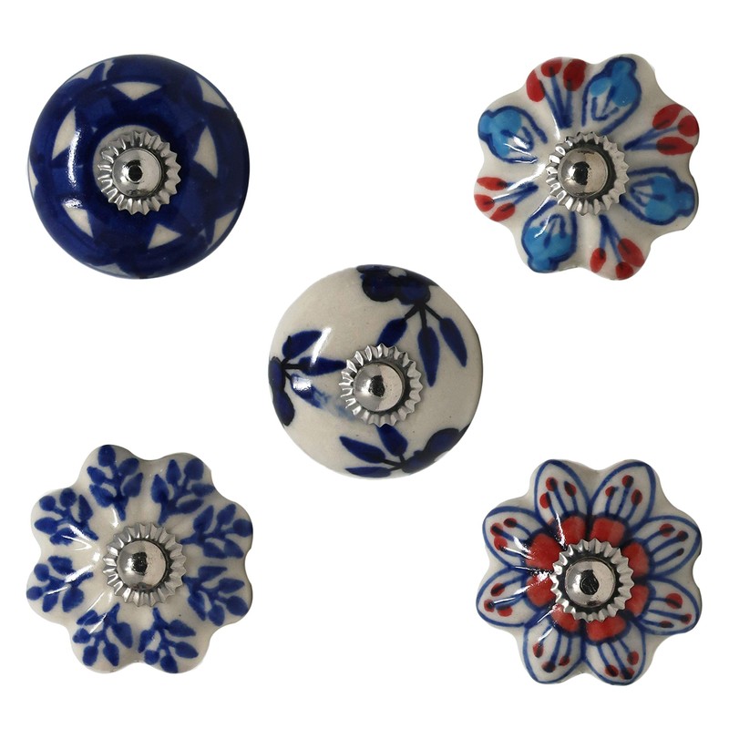 Ajuny Set of 25 Ceramic Knobs Colorful Blue for Kitchen