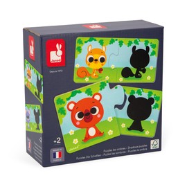 Janod - Animal and shadow puzzle - 12 puzzles with 2 pieces made of cardboard - educational game - fine motor skills and concentration - FSC certified product and vegetable inks from 2 years - J02701