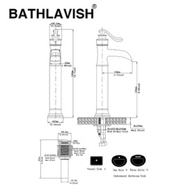 BATHLAVISH Vessel Sink Faucet Matte Black, Waterfall Vessel Faucet, Tall Bathroom Faucet Farmhouse, Single Hole Single Handle Lavatory Vanity RV with Pop Up Drain Without Overflow