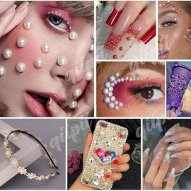 qiipii Red 3-10mm Flatback Pearls and Resin Rhinestones w B7000 Jewelry Glue for Bedazzling Crafting White AB Hot Pink Half Pearls Stones Diamonds for Face Eyes Makeup Tumblers Bottles Crafts Clothes
