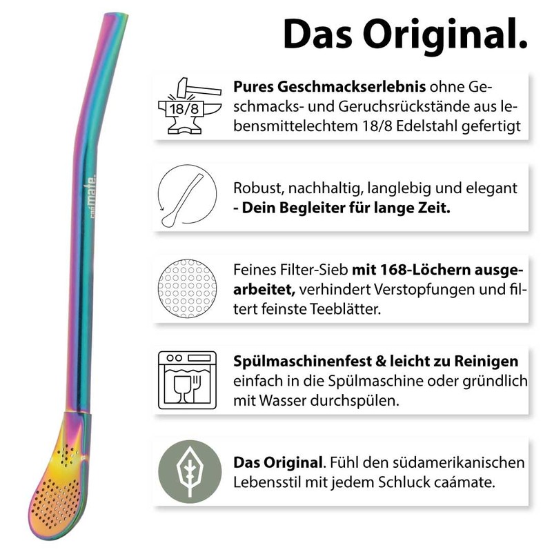 caáMate Bombilla, Mate Tea Straw, Spoon Shape, Stainless Steel, 16