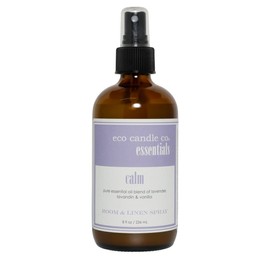 Eco Candle Co. Essentials Room & Linen Spray, Calm, 8 fl. oz. - Scents of Lavender, Lavandin, & Vanilla - Recycled Amber Glass Bottle, No Propellents, Pure Essential Oil Blends, Pump Top