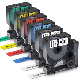 Aken 12 mm x 7 m Label Tape Compatible with Dymo D1 for Dymo Label Manager 160 LM280 360 420P, as Replacement for Dymo D1 Transparent/White/Yellow/Red/Green/Blue, 45010 45013 45016 45017 45018 45018