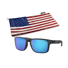Oakley Holbrook Sunglasses (Matte Black Prizmatic Frame, Prizm Sapphire Polarized Lens) with Country Flag Microbag