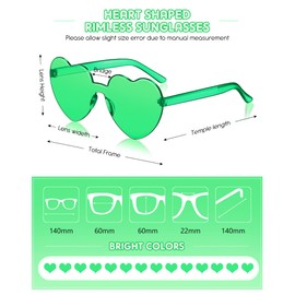 Colzzy Pcs Heart Shaped Rimless Sunglasses Transparent Colorful Frameless Glasses Eyewear Bachelorette Party (Fluorescent Green)