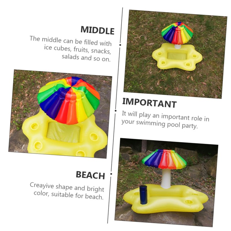 Kisangel 1Pc Inflatable Rainbow Umbrella Pool Cooler Floating Drink Tray