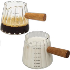 TIWPAJS 2-Pack Espresso Cups With Wood Handle 6oz, Espresso Accessories, Milk Frothing Pitcher, Glass Measuring Cup, Shot Glass