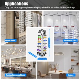 44 Pairs Glasses Sunglass Display Stand Holder, 360° Rotating Sunglasses Organizer Retail Rotating Optical Frame Commercial Eyeglass Display Stand Rack with Mirror for Home or Glasses Shop (Square)