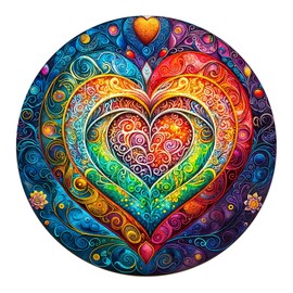 Wooden Puzzle Adults and Children, Mandala Heart Circular Unique Puzzle, Wooden Puzzle Adults with Wooden Gift Box (M-200 Pieces)