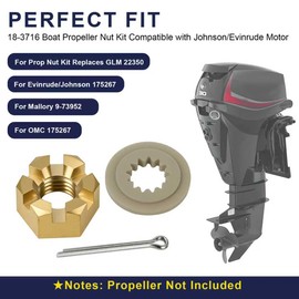 18-3716 Marine Prop Nut Kit for Johnson/Evinrude Motor and OMC (40-140 HP) – Includes Prop Nut, Prop Spacer & Cotter Pin, Replaces GLM 22350, Evinrude/Johnson 175267, Mallory 9-73952, OMC 175267