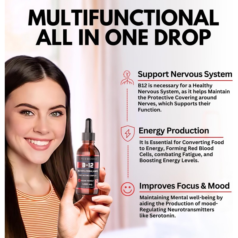 Vegan Liquid B-12 Drops – 60 x 5000 mcg Extra