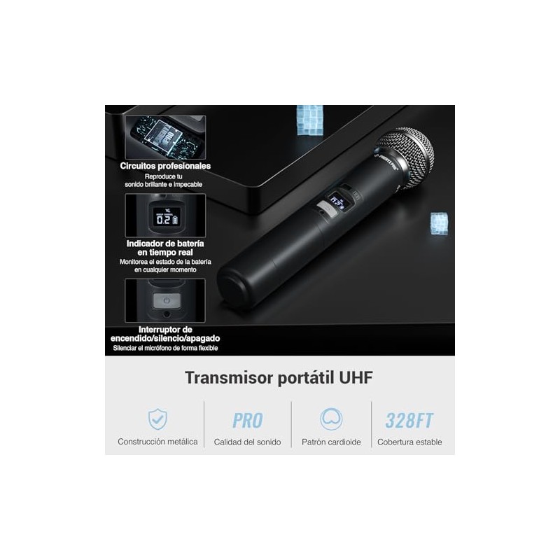 Phenyx Pro Sistema de Micrófono Inalámbrico UHF Dual PTU-71-2H