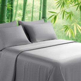 LBRO2M Cooling Bed Sheet 100% Viscose Derived from Bamboo Sheet Set Queen Size 6 Piece,16" Deep Pocket, 1800 TC Sheet Super Soft Silky Smooth,Breathable Cool (Queen Gray)