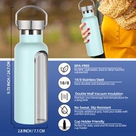 Leraverppy 17oz Stainless Steel Water Bottle,Leak-Proof Sweat-Proof Travel Bottle,Double Wall Vacuum,Portable Insulated Cup,Reuseble Metal Bottle for School Sports Hikers Kids,Fog(2Packs)