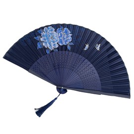GFM® Exquisite Hand Painted Bamboo Silk Handheld Folding Japanese Design Hand Fan Fans for Summer, Wedding, Party Favour etc (FLSLK-EX-A) (FLSLK-F10-EX-19)