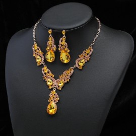 Unbranded Luxurious Necklace & Earrings Yellow Rhinestone Sets