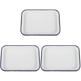 Angoily Enamelware Roasting Pan 3pcs, 12 X 8 Oblong Baking Pan Enamel Tray with Blue Rim for Kitchen Restaurant Cafe, Metal Tray Breading Trays - Enamel Baking Dish Dish Baking Tray
